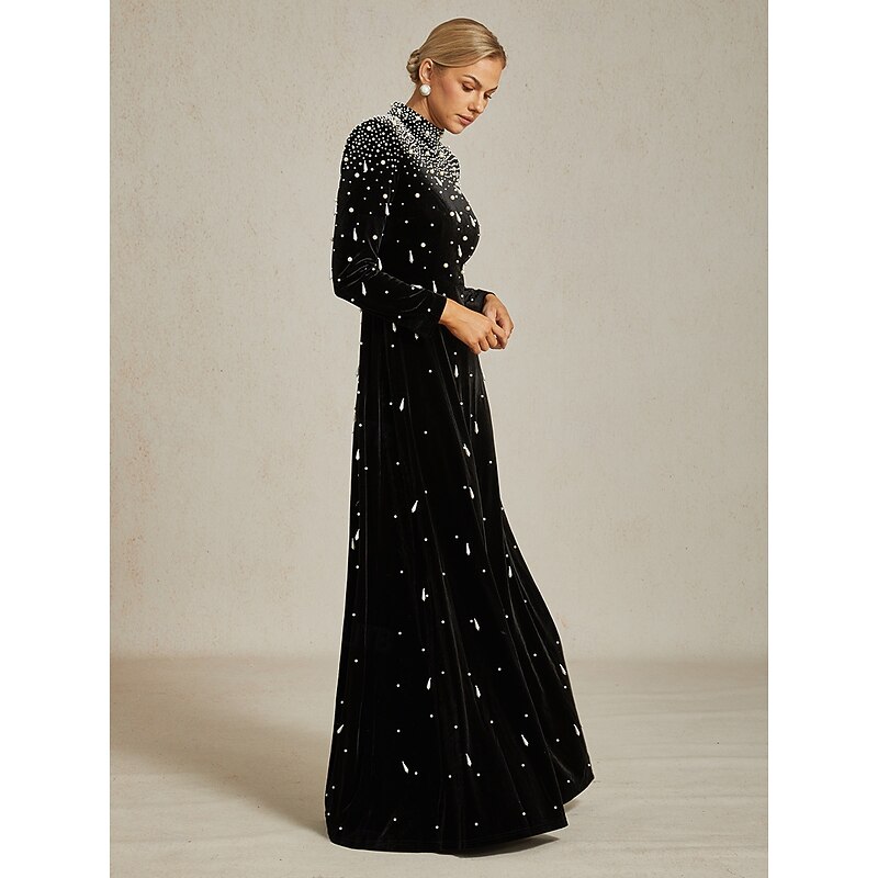 Women's Maxi Dress Sheath Dress Elegant Party Evening Party Solid Color Long Sleeve Turtleneck Black Fall Winter4
