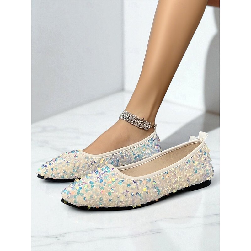 Women's Black Sequin Pointed Toe Ballet Flats - Sparkly Nightlife Party and Clubwear Shoes3