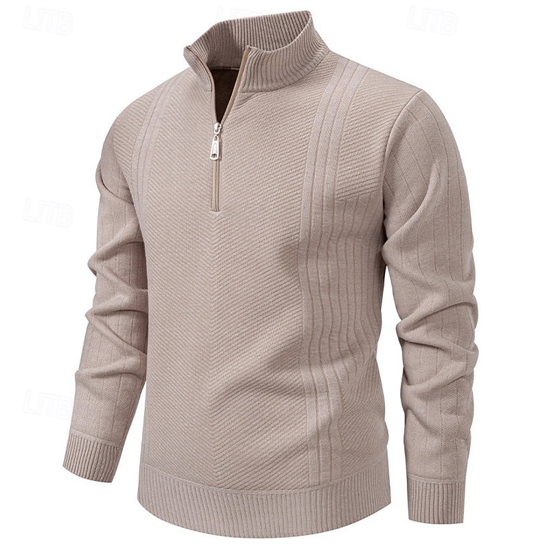Men's Pullover Sweater Jumper Quarter Zip Sweaters Knit Sweater Ribbed Knit Regular Tops Knitted Plain Half Zip Fashion Casual Vacation Daily Wear Clothing Apparel Winter Black Blue S M L