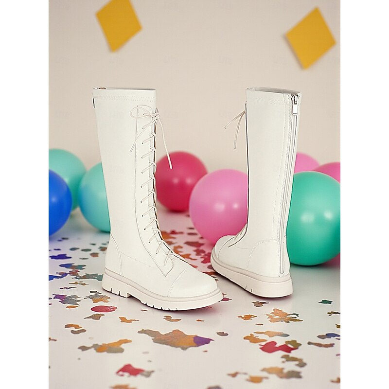 Korean Idol Inspired Pop Star Costume Shoes Girls' White Knee High Lace-Up Boots Fashion Performance Footwear for Dance and Stage Shows4