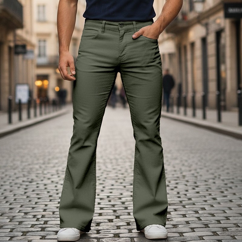 Men's Dress Pants Corduroy Pants Flared Pants Bell Bottom Trousers Pocket Plain Comfort Breathable Outdoor Daily Going out Fashion Casual White Green4