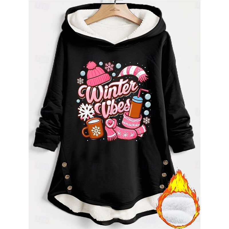 Women's Hoodies Graphic Letter Warm Casual Long Sleeve Hooded Regular Tops Casual Drawstring Print Black Pink Red Blue Gray Fall Winter
