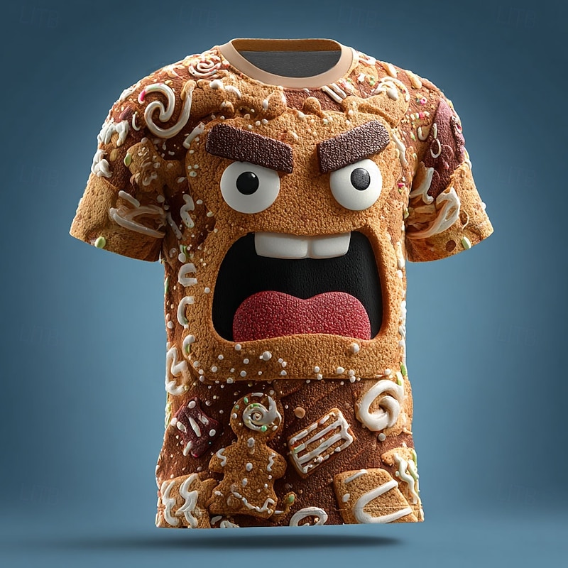 Christmas Men's 3D Cartoon Gingerbread T Shirt Short Sleeve T shirt 3D Print Crew Neck Shirt Daily Designer Artistic Vacation Party Street Brown Brown 2 Brown 4 All Seasons Clothing Apparel S M L XL3