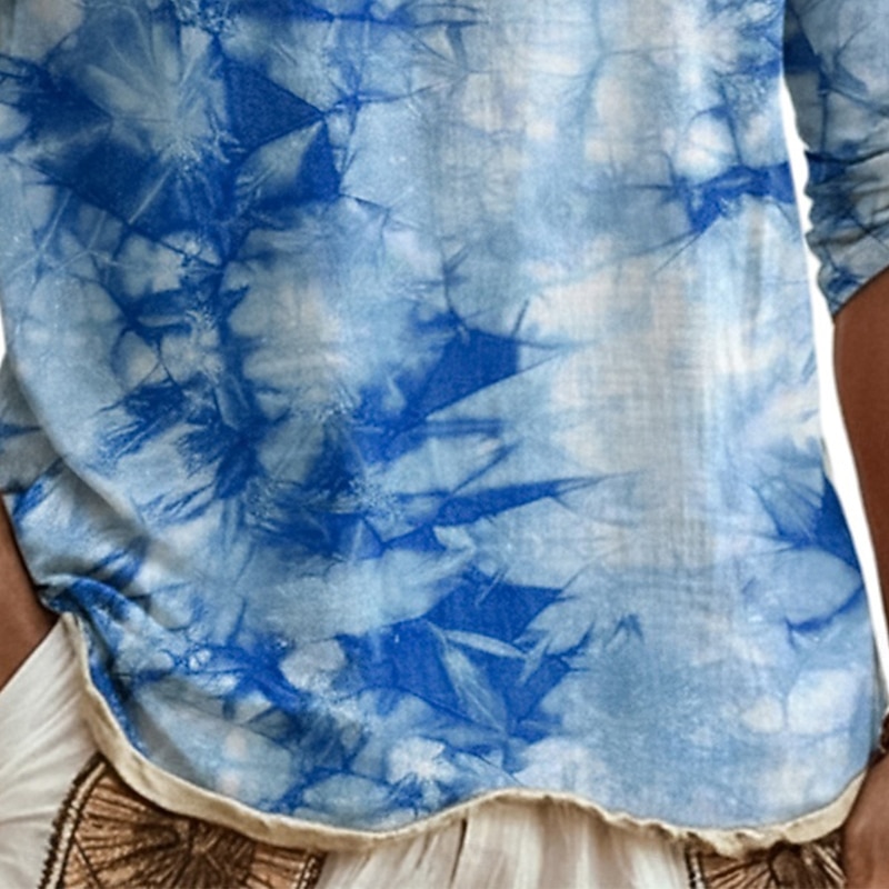 Men's Henley Shirt Tee Henley Top Long Sleeve Tie Dye Fashion Designer Casual Tie Dye Color Block Buttons Henley Outdoor Casual Daily Summer Spring All Seasons Red Navy Blue Blue Henley T-Shirt3