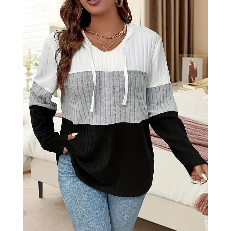 Women's Pullover Hoodie Sweatshirt Color Block Sportswear Casual Long Sleeve Hooded Regular Tops Street Dailywear Drawstring White Green Fall Winter