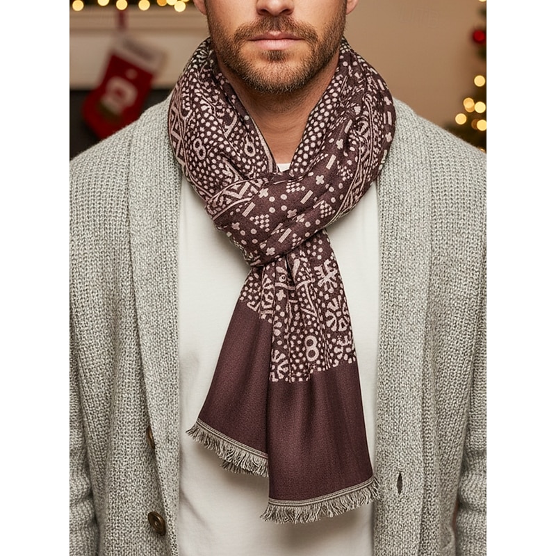 Men's Cotton Winter Scarf with Ethnic Paisley Pattern, Soft Lightweight Shawl Wrap, Christmas Gift for Him, Casual and Holiday Wear3