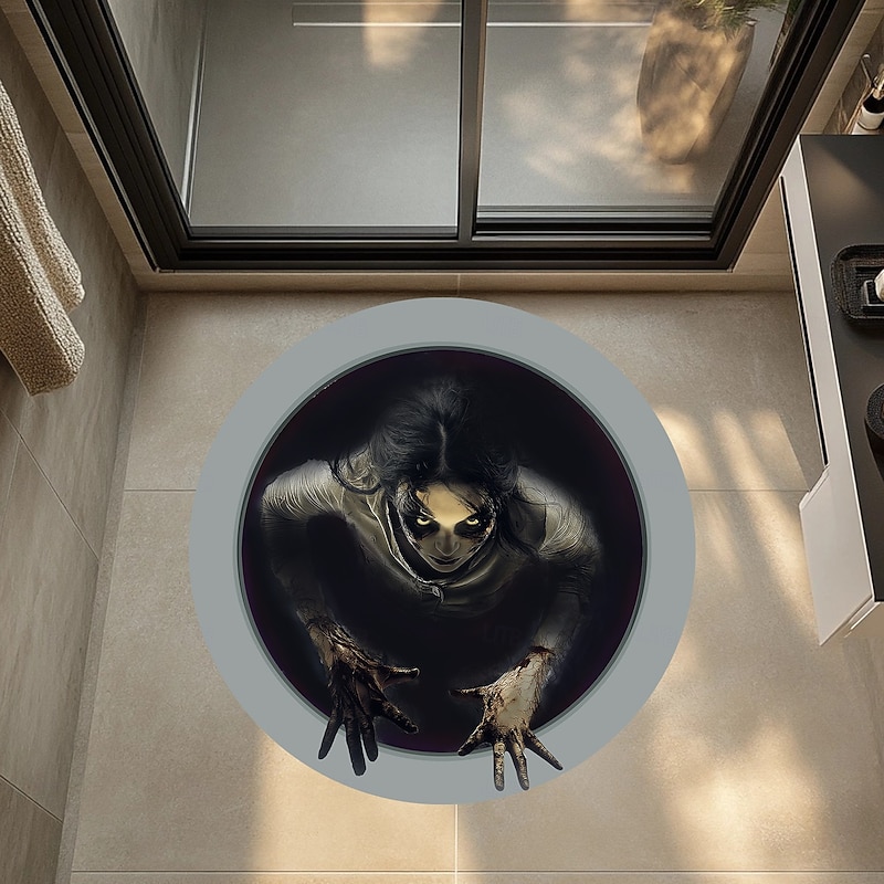 Halloween 3D Floor Sticker Scary Long Hair Ghost Floor Sticker, Creative Horror Wall Decal for Living Room, Haunted House Atmosphere Decoration2