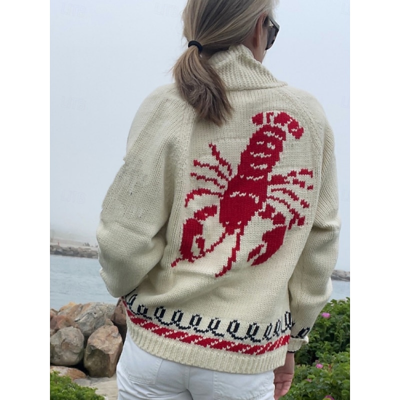 Women's Sweater Cardigan Elegant Fashion Streetwear Graphic Animal Turtleneck V Neck Pocket Knitted Long Sleeve Regular Tops Knit Outdoor Daily Weekend Black Blue Fall Winter