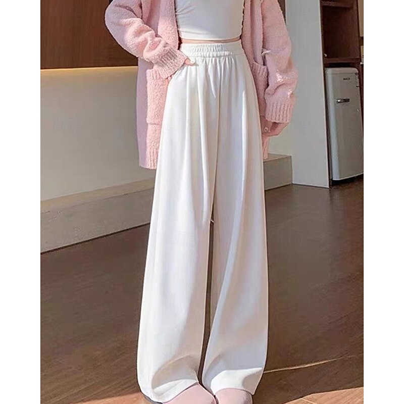 Women's Fleece Pants Wide Leg Pants Trousers Fashion Streetwear Full Length High Waist Plain Elastic Waist Knitted Warm Comfortable Micro-elastic Street Daily Wear Going out Light Coffee Black Dark3