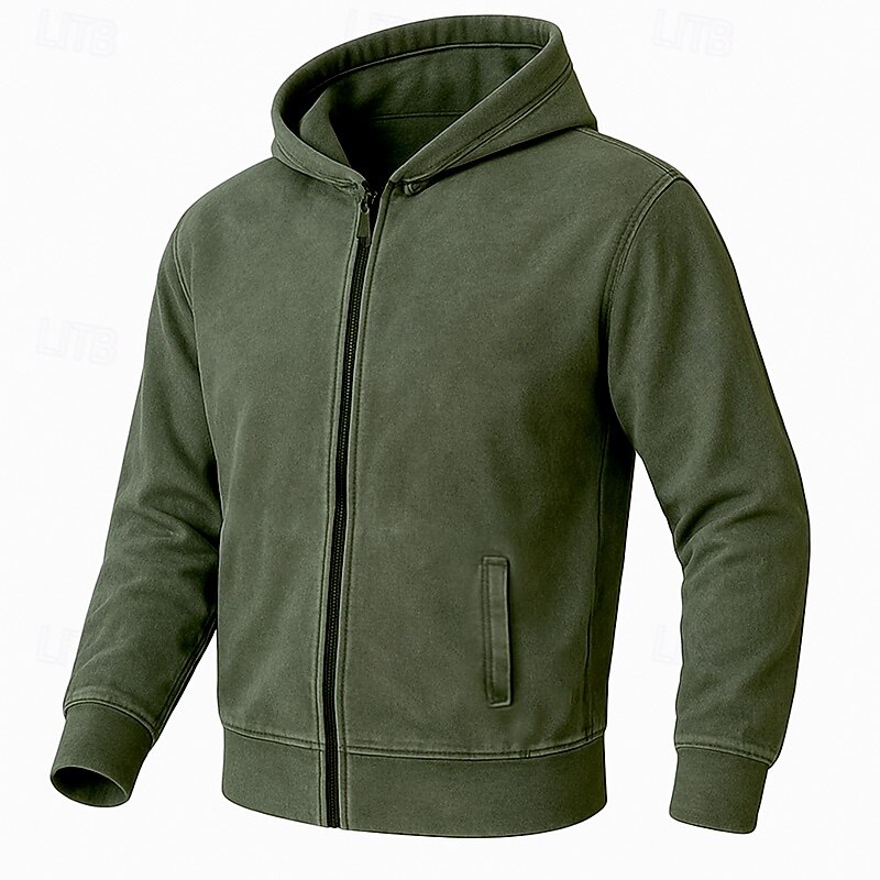 Men's Hoodie Full Zip Hoodie Black Army Green Green Gray Hooded Plain Zip Up Sports & Outdoor Casual Daily Streetwear Cool Sportswear Spring &  Fall Clothing Apparel Hoodies Sweatshirts4