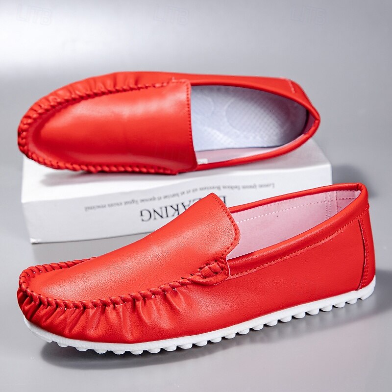 Men's Red Faux Leather Slip-On Loafers – Lightweight Casual Driving Shoes for Daily Wear and Travel3