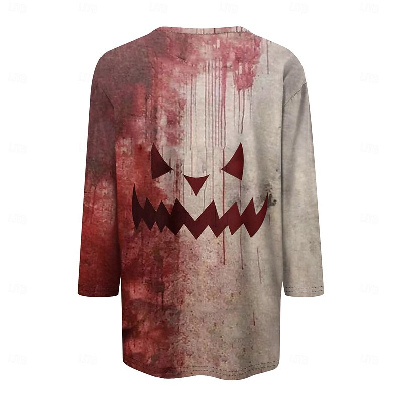 Halloween Women's T Shirt Graphic Pumpkin Vintage Fashion Stylish Long Sleeve Crew Neck Regular Tops Daily Weekend Print Red Beige Spring Fall Winter2