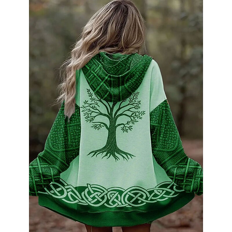 Women's Zip Up Hoodies Graphic Geometric Tribal Punk Active Vintage Long Sleeve Hooded Regular Tops Home Dailywear Casual Blue Purple Brown Green Fall Winter2