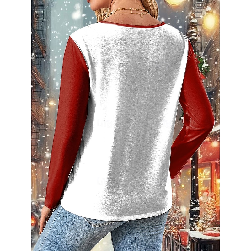 Christmas Women's T Shirt Graphic Santa Claus Vintage Fashion Stylish Long Sleeve Crew Neck Regular Tops Daily Weekend Print Red Blue Purple Green Spring Fall Winter2