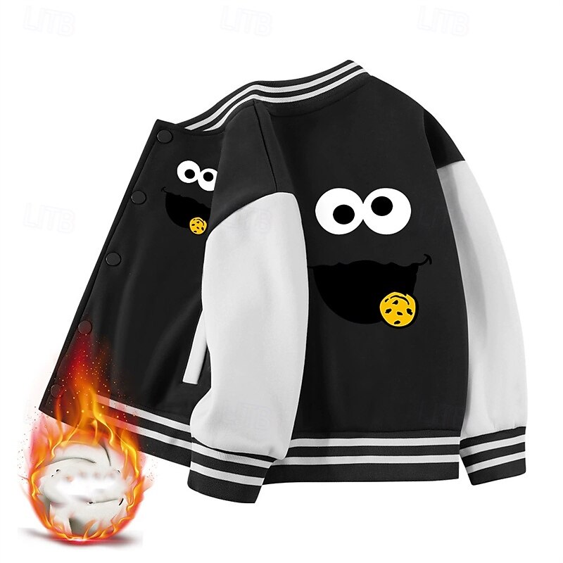 Kids Unisex Fleece Jacket Baseball Jackets Outerwear Color Block Long Sleeve Comfort Buttons Keep Warm Soft Fleece Coat Outdoor Cotton Fashion Daily Pinky Pink Black Spring Fall 4 years+2