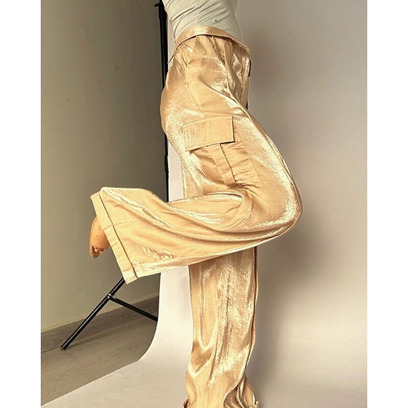 Women's Culottes Wide Leg Fashion Streetwear Full Length Medium Waist Plain Zipper Comfortable Micro-elastic Party Street Party & Evening Violet Golden White Pink Spring Fall Regular Fit2