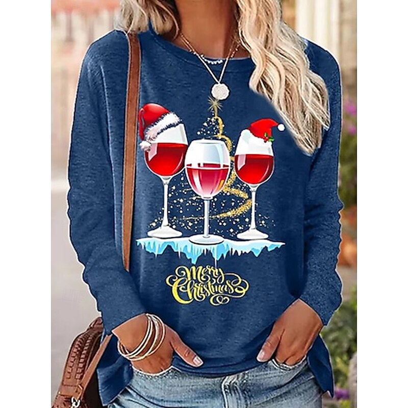 Christmas Women's T Shirt Graphic Christmas Tree Vintage Fashion Stylish Long Sleeve Crew Neck Round Neck Regular Tops Daily Weekend Print White Red Blue Gray Spring Fall Winter2