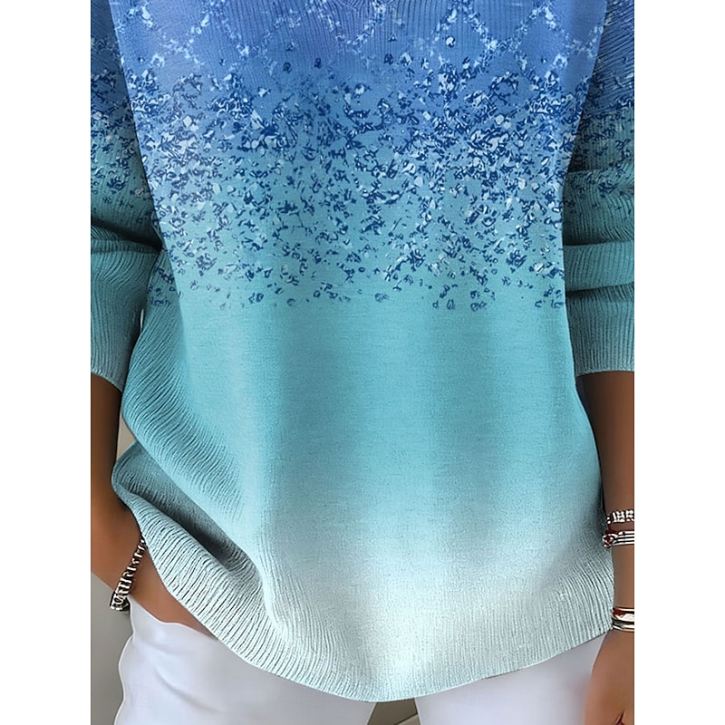 Women's Sweater Pullover Fashion Streetwear Casual Graphic Geometric Color Gradient V Neck Oversized Knitted Long Sleeve Regular Tops Knit Outdoor Daily Blue Spring Fall3