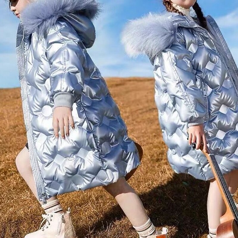 Kids Girls' Down Jacket Outdoor Jacket Puffer Jacket Solid Color Fashion Keep Warm Windproof Outdoor Coat Outerwear 4-12 Years Fall Black Champagne Sky Blue