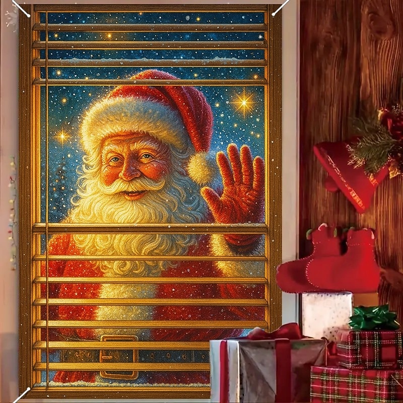 Christmas Santa Peeking Curtain, 2025 Xmas Funny Window Curtain Door Cover for Holiday Home Decor, Front Door, Living Room Party Decoration2
