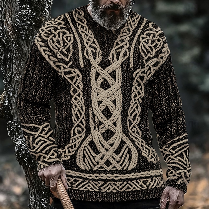 Men's Graphic Viking Pullover Sweater Jumper Knitwear Crewneck Retro Vintage Casual Vacation Street Daily 3D Print Knitting Keep Warm Long Sleeve Spring Fall Winter White Blue Brown4