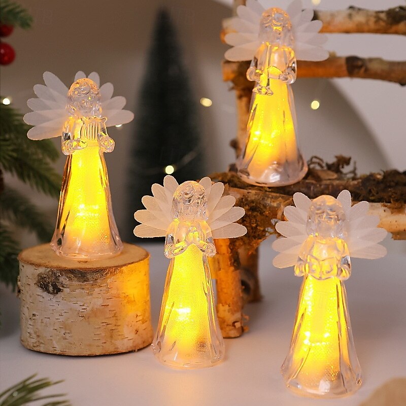 1 Pc 11.5 * 4.3CM Christmas and Halloween LED strip light, electronic acrylic imitation crystal angel ornament light, indoor and outdoor bedroom dining room night light LR41 * 3 batteries4