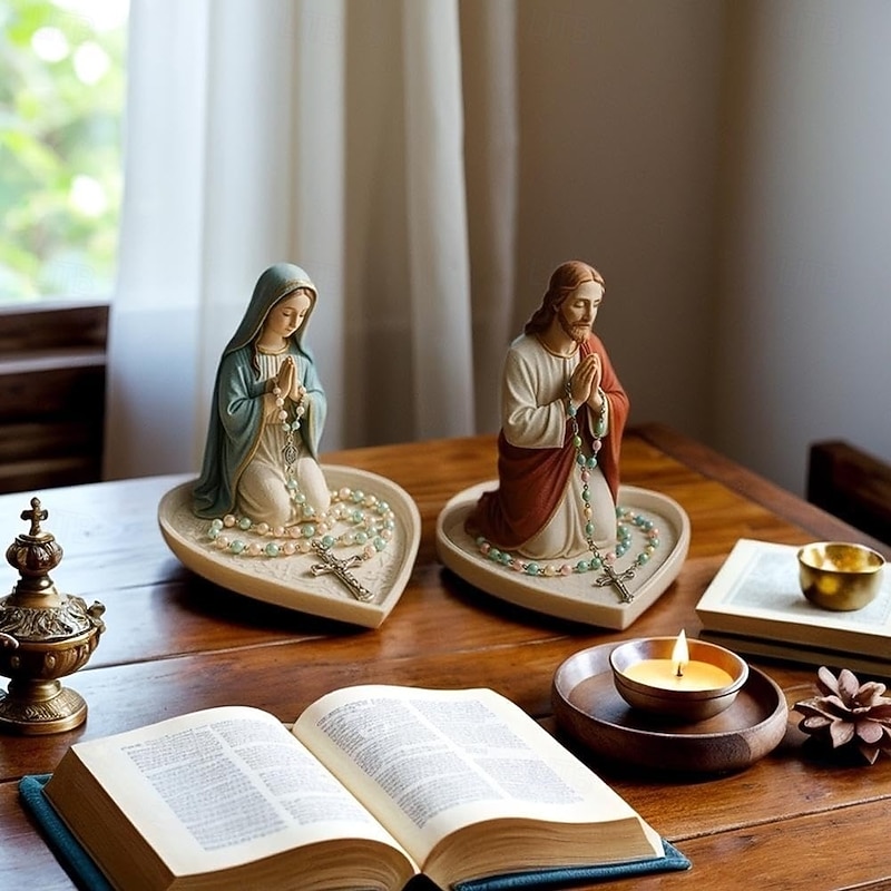 Virgin Mary Jesus Rosary Holder Sacred Catholic Sculpture Religious Blessed Statue Religious Gift Suitable For Bedroom Living Room Office Desktop Decoration2