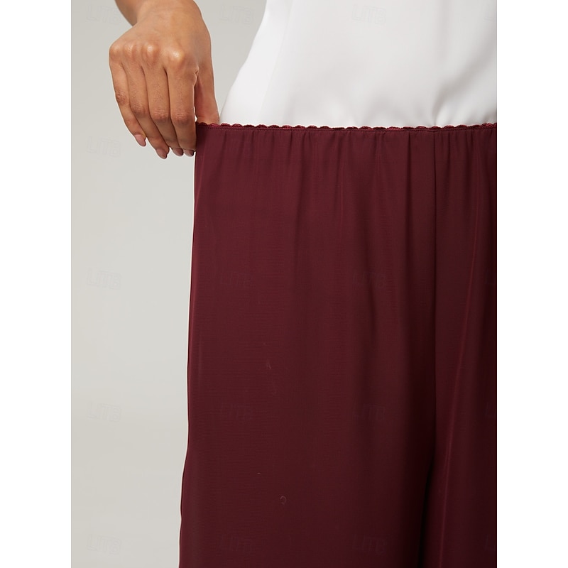 Women's Culottes Wide Leg Straight-Leg Trousers Elegant Stylish Classic Style Full Length Medium Waist Solid Color Elastic Waist Stretchy Wedding Vacation Party Wine Spring, Fall, Winter, Summer4