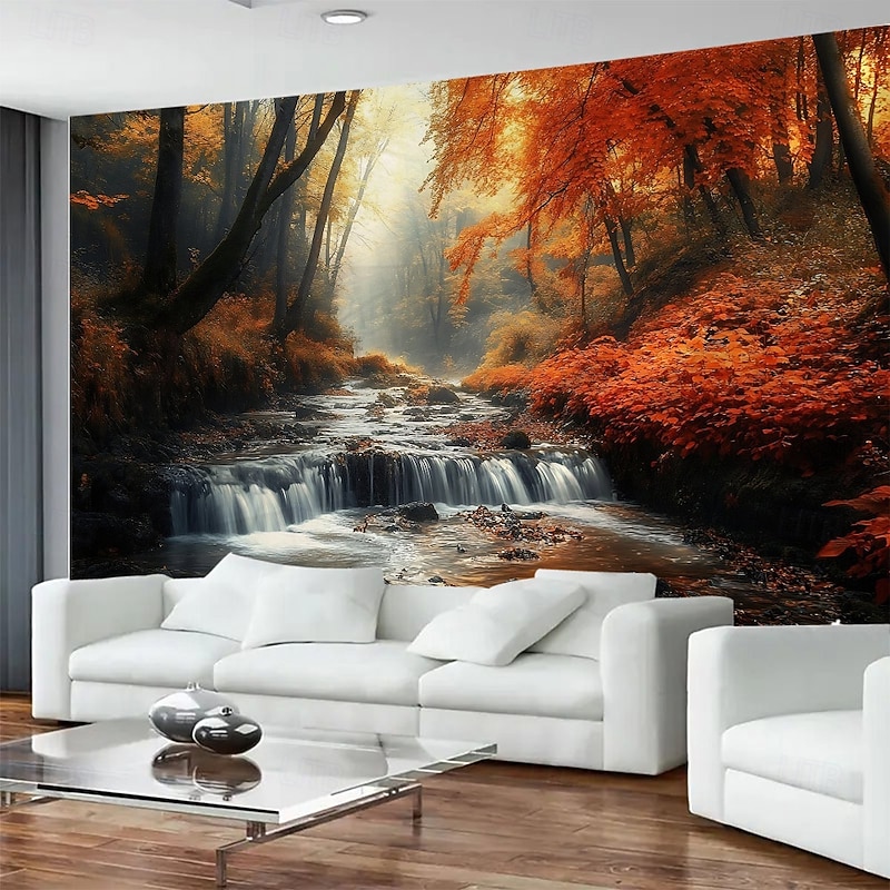 Autumn Forest Waterfall Hanging Tapestry Wall Art Large Scenic Mural Decor Blanket Curtain Photograph Backdrop for Home Bedroom Living Room Office Wall Decoration3
