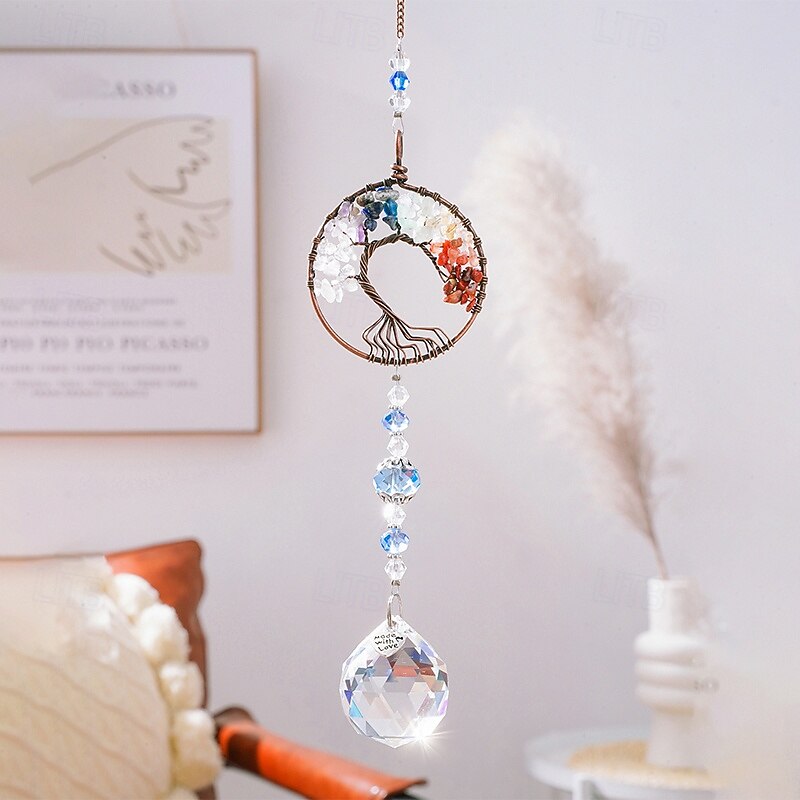 Crystal Tree of Life Sun Catcher Hanging Ornament, Crystal Pendant for Garden, Patio, Courtyard, Porch, Balcony, Indoor and Outdoor Décor, Perfect Gift and Home4