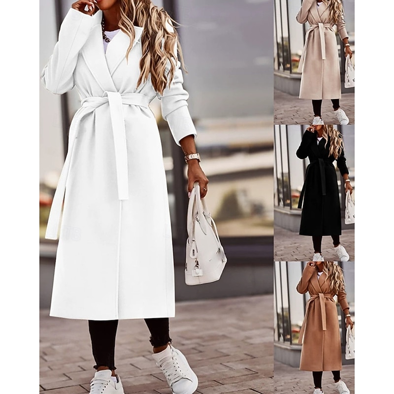 Women's Casual Jacket Warm Comfortable Pocket Fashion Outdoor Plain Going out Weekend Single Breasted Regular Lapel Regular Fit Long Sleeve Outerwear Black White Khaki Fall Winter