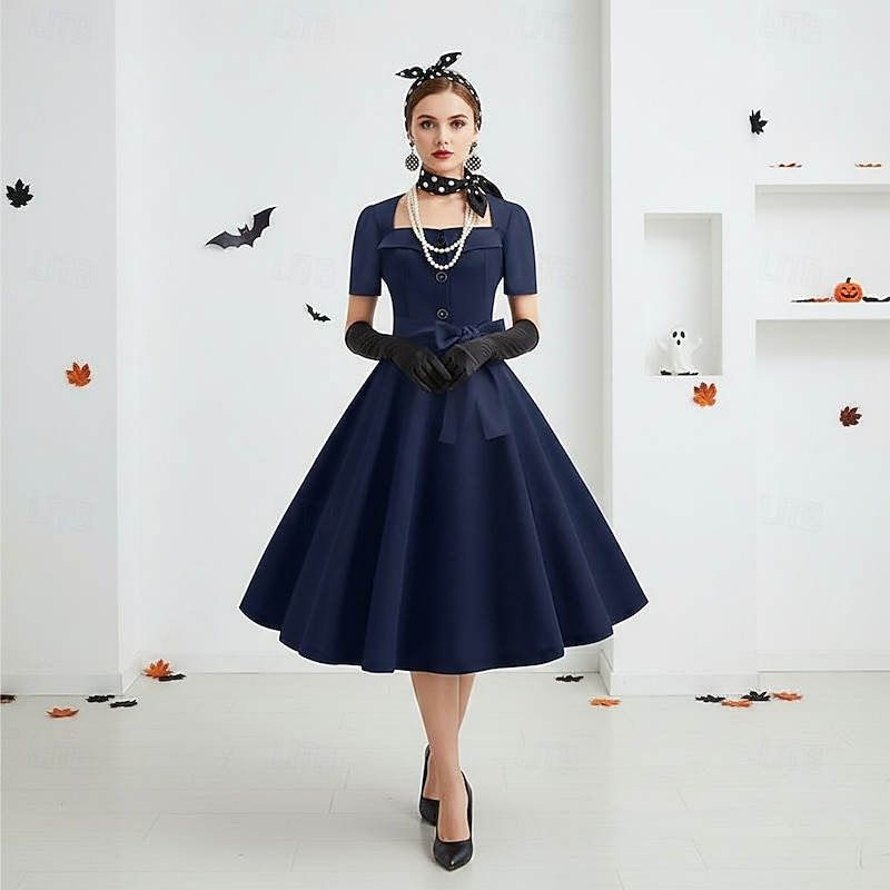 Retro Vintage 1950s Grease Outfits A-Line Dress Swing Dress Flare Dress Fancy Dress Women's Halloween Carnival New Year Masquerade Retro Theme Party Adults' Dress More Accessories3