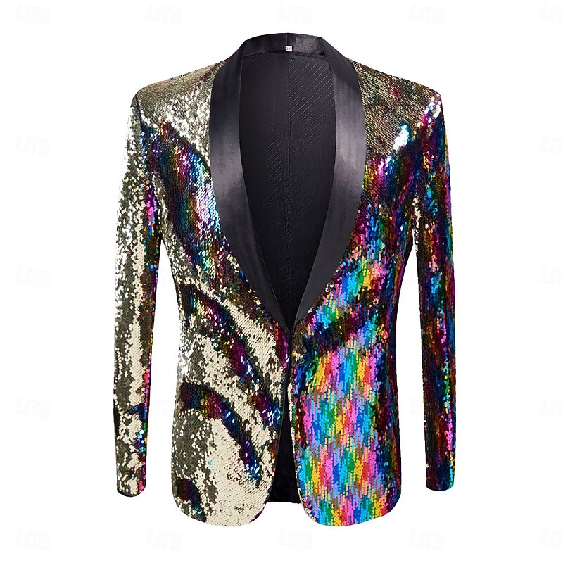 Men's Blazer Jacket Shawl Collar Party Pattern Multicolor Tailored Fit