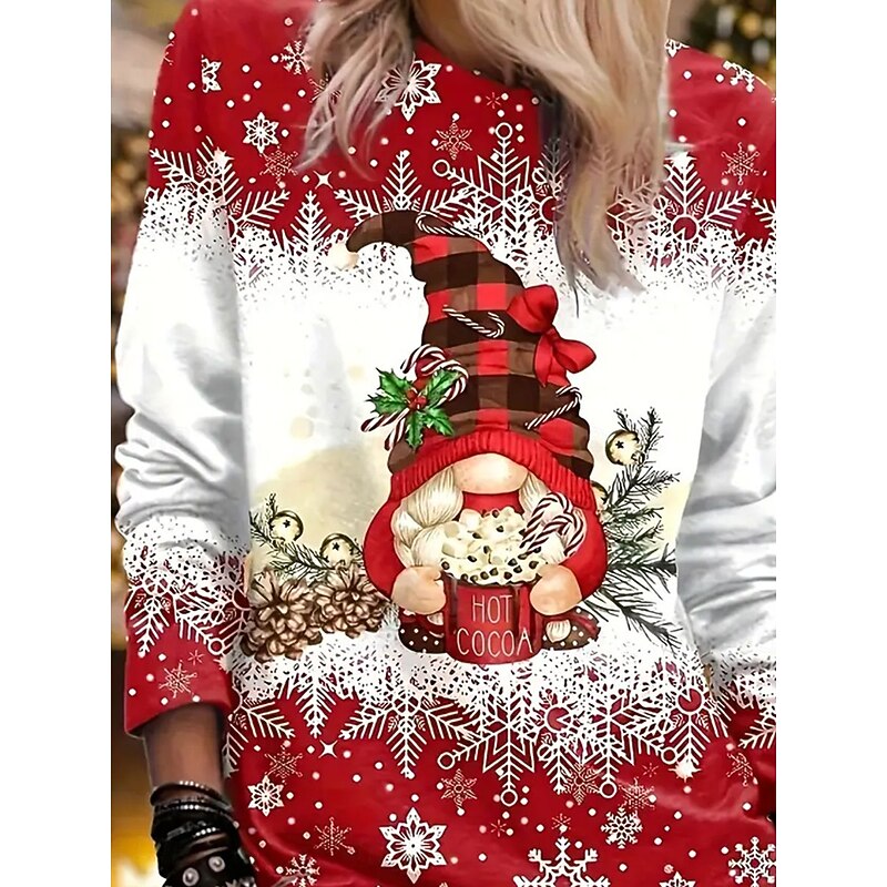 Christmas Women's T Shirt Graphic Snowman Snowflake Vintage Fashion Stylish Long Sleeve Crew Neck Regular Tops Daily Weekend Print Red Summer Spring Fall Winter2