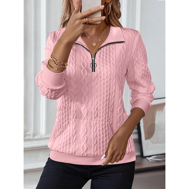 Women's Blouse Solid Color Stylish Casual Beach Long Sleeve Shirt Collar Regular Tops Daily Zipper White Pink Blue Purple Orange Spring Fall Winter