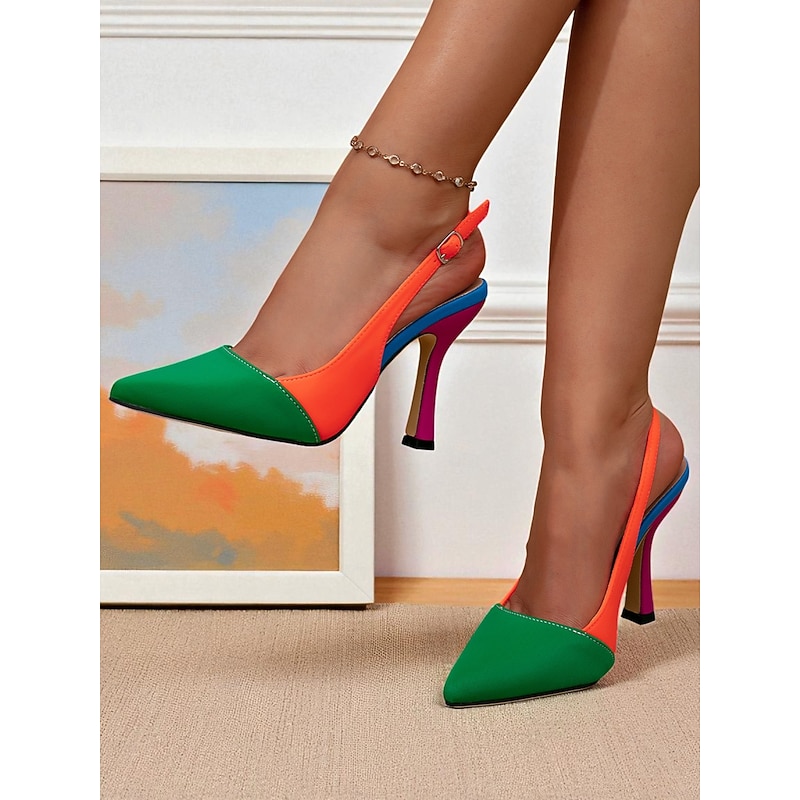 Women's Colorblock Slingback Stiletto Heels - Vibrant Pointed Toe Pumps for Party Nights, Fashion Events and Bold Streetwear Looks2
