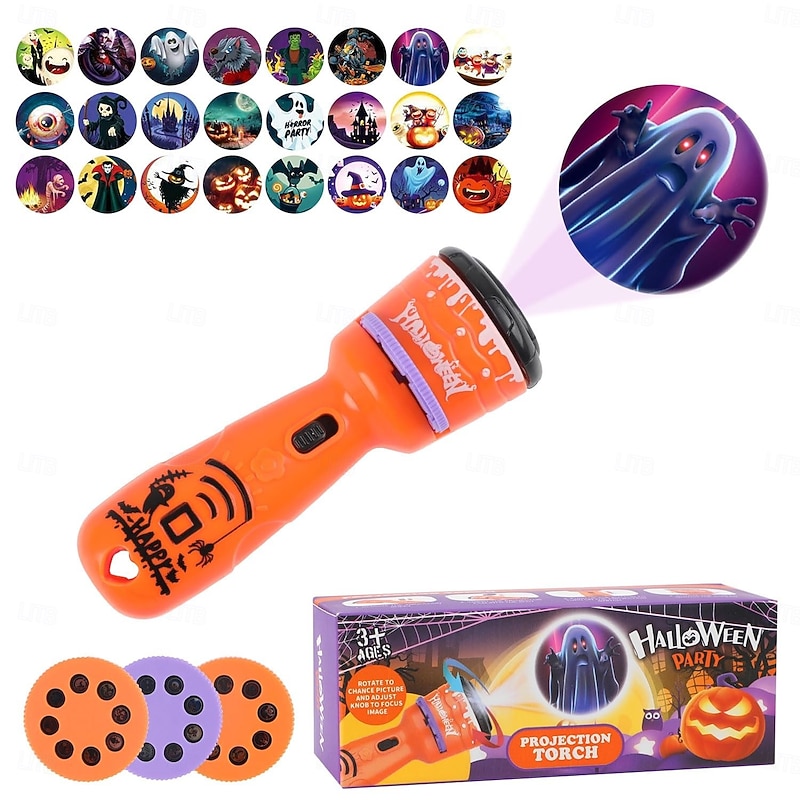 Halloween Projection Flashlight24 Different Halloween Theme Pattern Slide Projection Torch Pumpkin Ghost Mummy Bat for Children Gifts Party Supplies