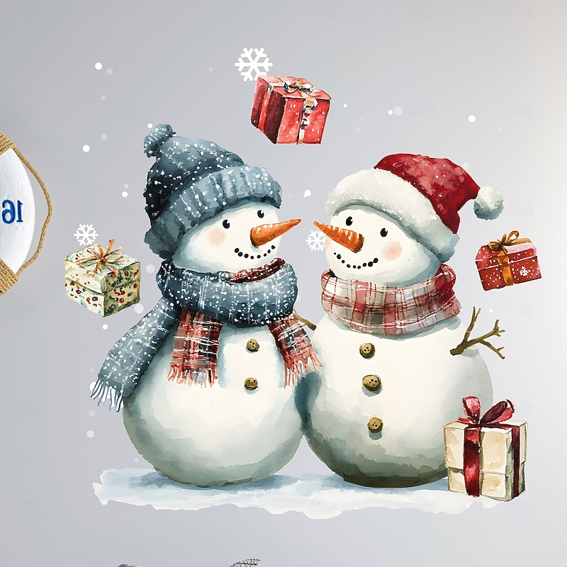 Christmas Sticker Static Cling UV Snowman Gift Removable Vinyl Mural Holiday Atmosphere Glass Window Door Self Adhesive Decoration For Christmas Festival Home Party Background2