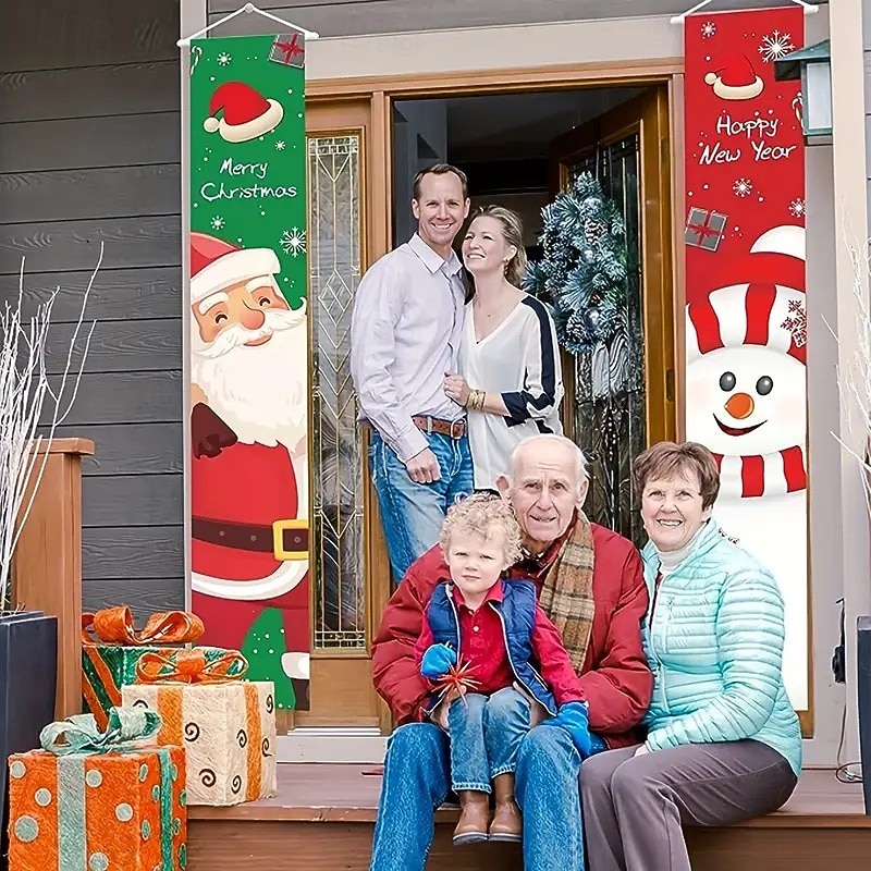 Christmas Party Hanging Banner, Santa Claus Decoration Flag, Holiday Photo Prop, Festive Door and Wall Decor for Xmas Celebration4