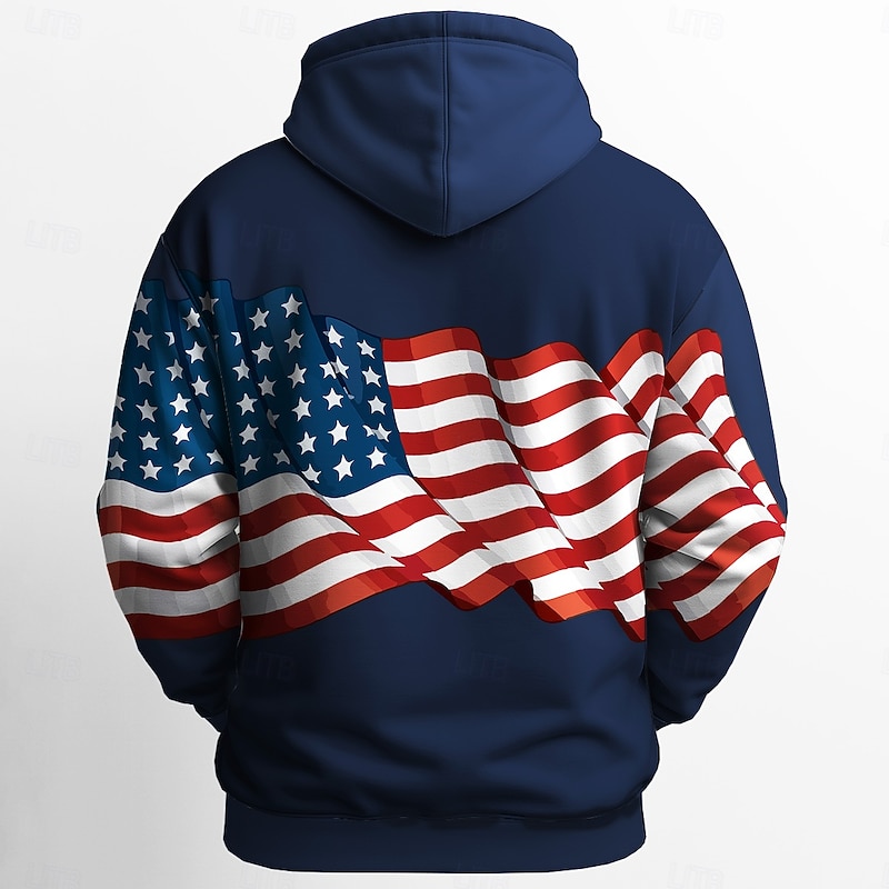 Men's Flag UK Hoodie Sweatshirt Sports Fashion Crew Neck Outdoor Office Streetwear Black White Drawstring 3D Fall Winter Designer2