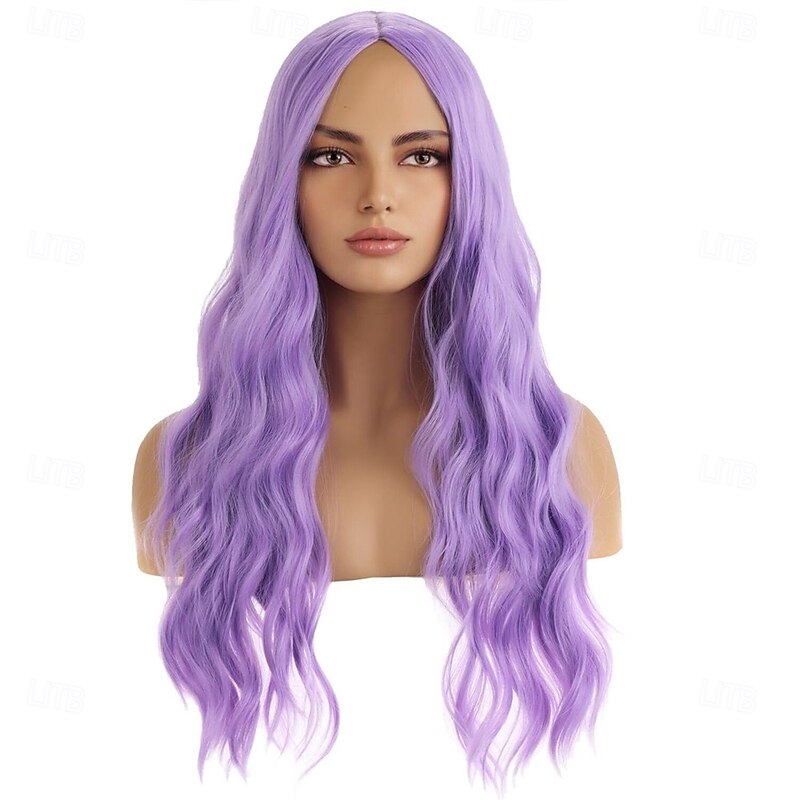 Purple Wig Long Wavy Wigs for Women Lavender Purple Synthetic Wigs for Daily Party2