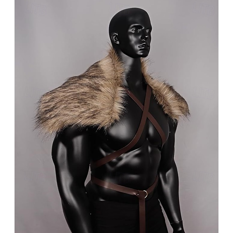 Retro Vintage Medieval Renaissance Cape Waist Belt Faux Fur Costume Warrior Viking Fancy Dress Men's Viking Performance Party LARP Adults Shawl3