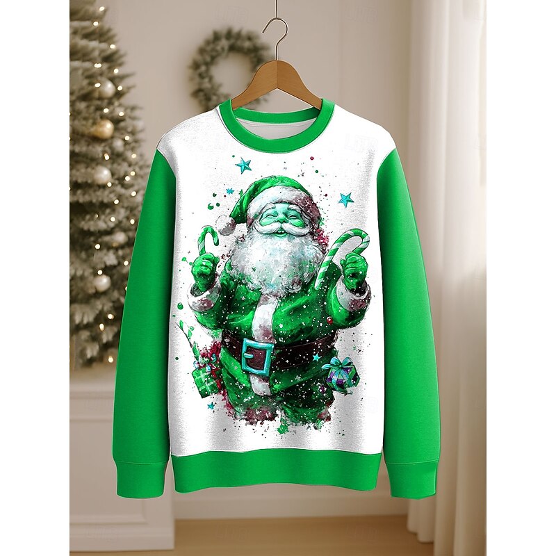 Women's Pullover Sweatshirt Graphic Santa Claus Casual Long Sleeve Crew Neck Regular Tops Street Casual Holiday Print Red Blue Purple Green Spring Fall Winter2