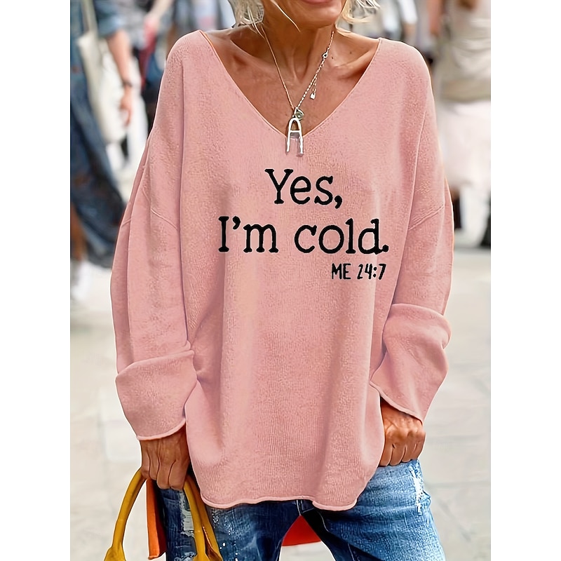 Women's T Shirt Graphic Letter Elegant Vintage Fashion Long Sleeve V Neck Regular Tops Daily Weekend Print Pink Orange Green Gray Spring Fall3