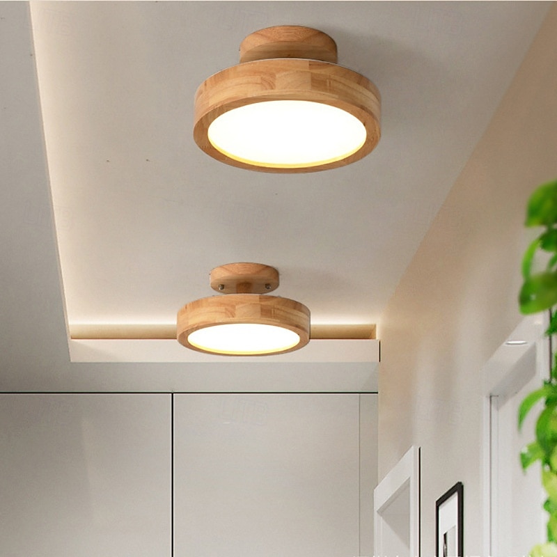 23cm Close to Ceiling Lights Round Wooden Art Ceiling Light Japanese Style Simple Log Ceiling Lamp Semi Flush Mount Close to Ceiling Lighting Fixture2