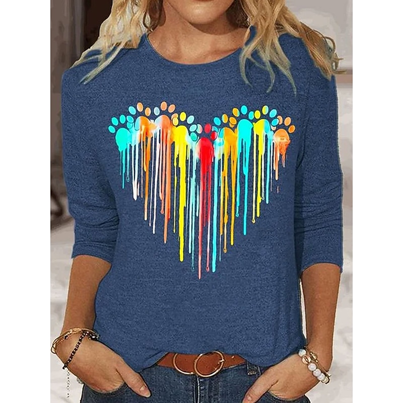 Women's T Shirt Graphic Animal Vintage Stylish Classic Long Sleeve Crew Neck Regular Tops Daily Print Black Blue Spring Fall Winter