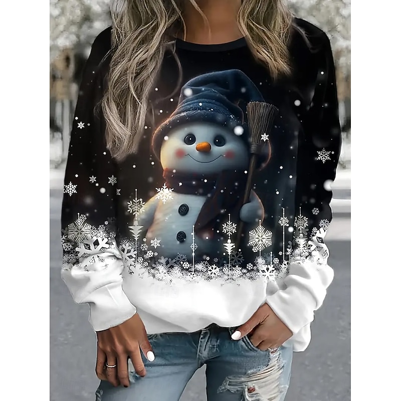 Christmas Women's Pullover Sweatshirt Hoodies Graphic Animal Snowman Fashion Casual Long Sleeve Crew Neck Round Neck Regular Tops Street Dailywear Print Black White Red Spring Fall Winter