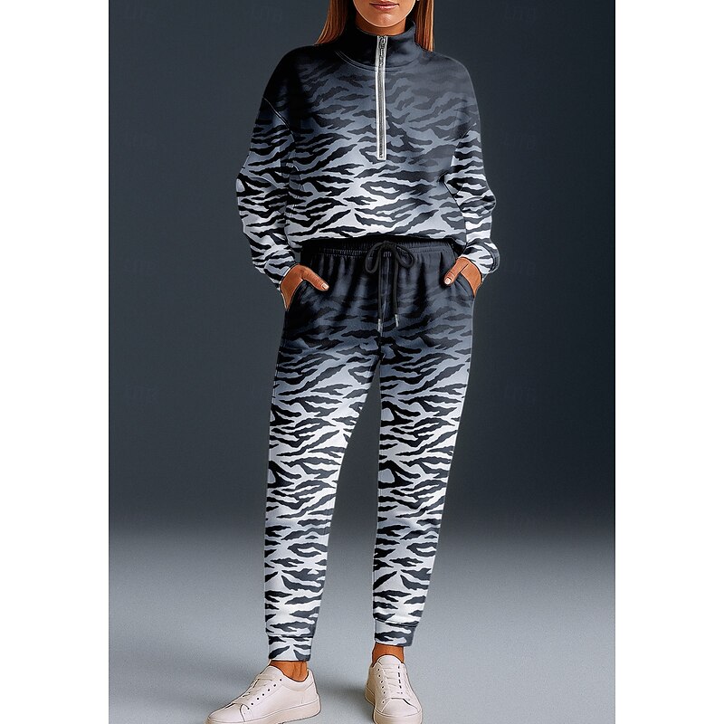 Women's Sweatshirt Tracksuit 2 Piece Tracksuit Baggy Color Gradient Clothing Suit Fall Dark Gray Vocation Outdoor Travel Lightweight Fashion Long Sleeve Sport Activewear Micro-elastic Regular Fit