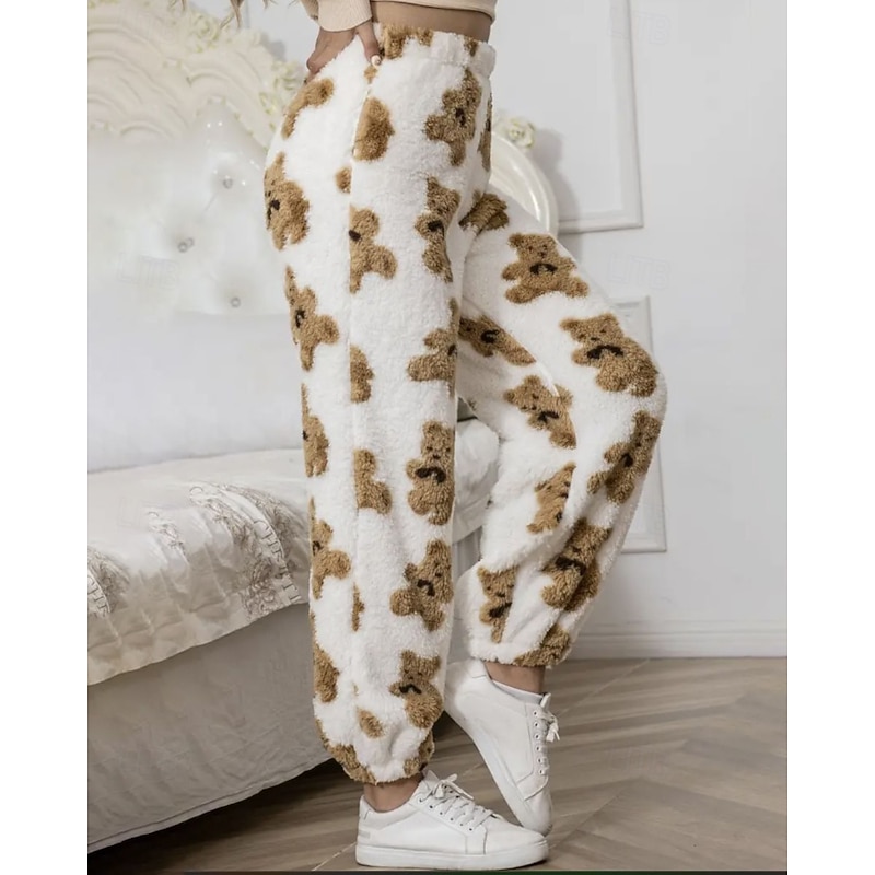 Women's Fleece Pants Chinos Casual Full Length Medium Waist Bear Elastic Waist Thermal Warm Comfortable Stretchy Outdoor Vacation Daily Apricot Winter Loose Fit4