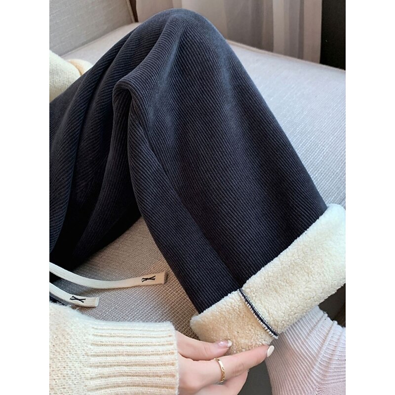 Women's Sweatpants Fleece Pants Wide Leg Fashion Basic Casual Full Length High Waist Plain Pocket Elastic Waistband Comfy Soft Comfortable Stretchy Outdoor Street Black off-white Gray Spring Fall3
